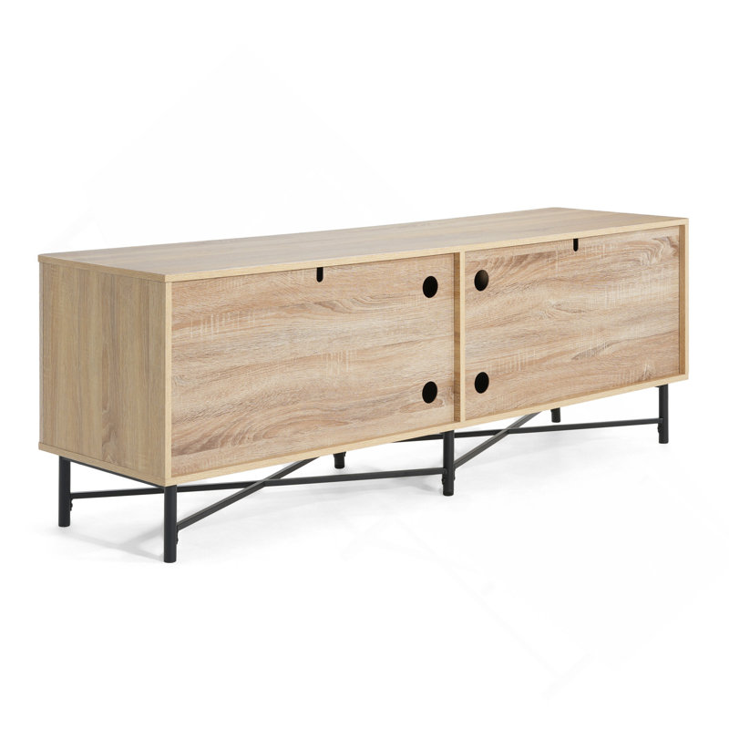 Functional 4-Door TV Cabinet – 2 Storage Spaces, Adjustable Shelves, Ideal For Living Room Organization, Natural