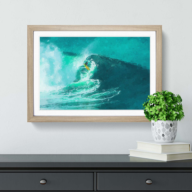 Surfing in Hawaii - Picture Frame Graphic Art Print, Oak Framed, 27cm H x 36cm W x 2cm D