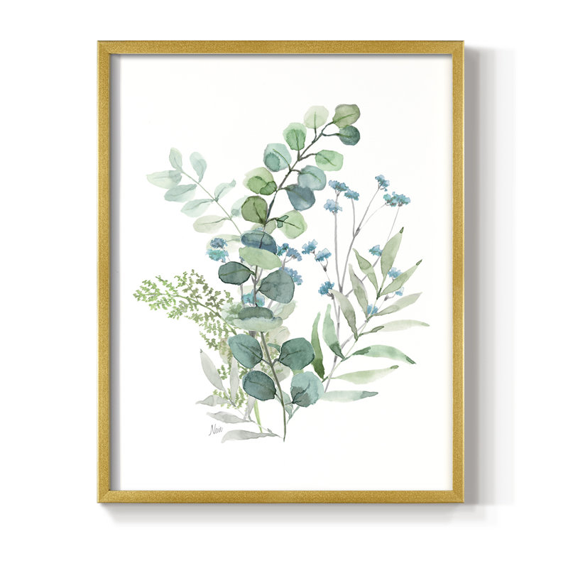 «Blue Mist Eucalyptus I», reproduction encadrée - bois massif, H 15 po x l 12 po, Doré