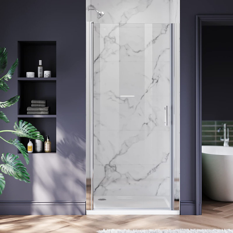 27.5'' - 29'' W x 72'' H Pivot Frameless Shower Door with Clear Tempered Glass