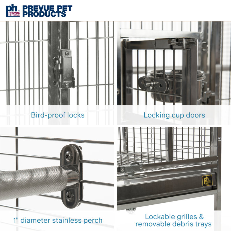 Medium Stainless Steel Playtop Bird Cage with Wheels