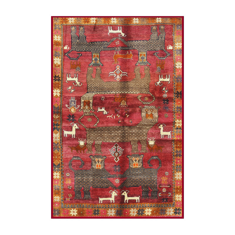 Tapis oriental multicolore tissé à la machine Oriental, Rectangle 6 pi x 9 pi
