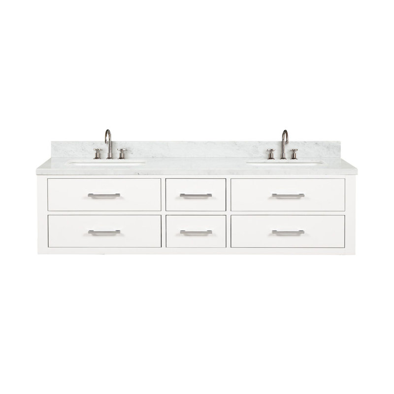 Meuble-lavabo double blanc 72 po X P 22 po D, dessus en marbre de Carrare et ensemble de robinet, Blanc