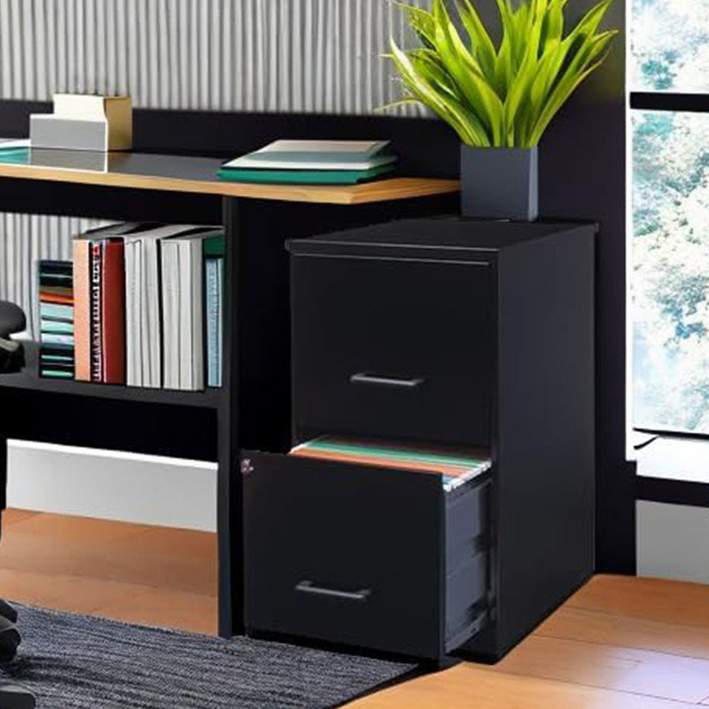 18 Deep 2-Drawer File Cabinet, Metal Imported Two drawer vertical file cabinet, Black