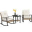 Ensemble de meubles de patio en osier avec coussins capitonnés, chaises berçantes en rotin et table basse-1481533004