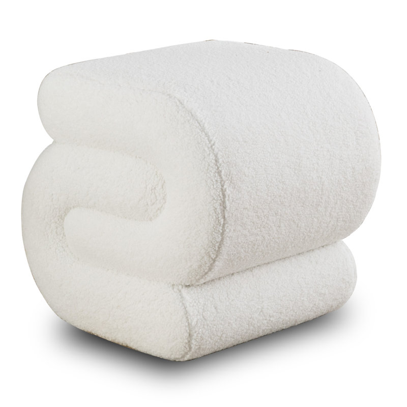 Jaszlyn S-shape Ottoman, Makeup Stool Footstool, Ivory Wool
