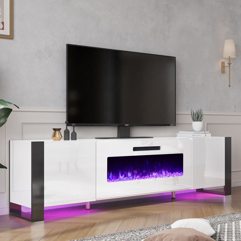 Meuble télé 80 po avec foyer électrique Bhhatu, Entièrement blanche, 80