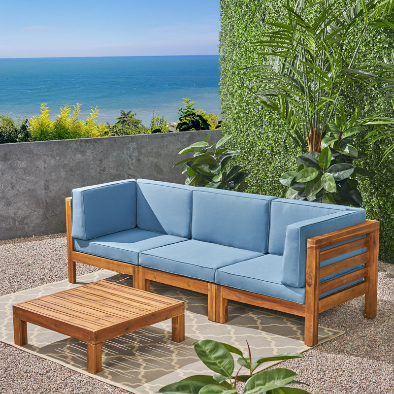 Belle Sofa Seating Group with Cushions, Brown Frame / Blue Cushion