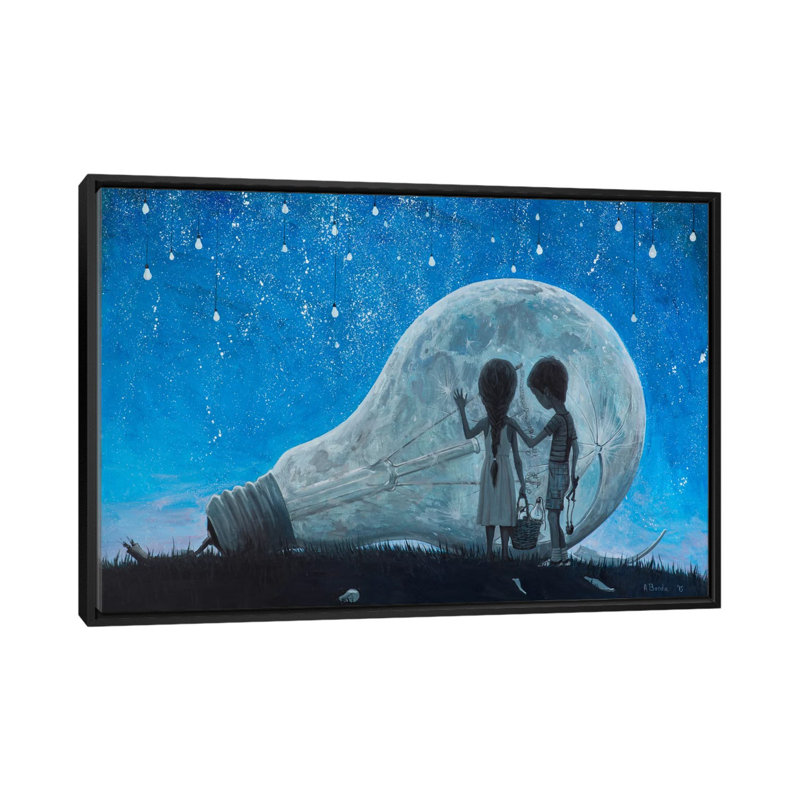 « the night we dibrise the moon », impression sur toile, H 18 po x l 26 po x P 1,5 po, Toile avec cadre noir