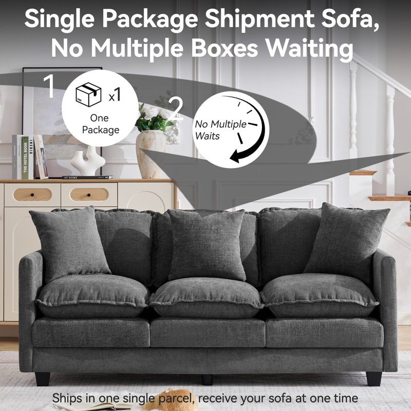 Canapé modulaire 71,7 po Cloud, canapé modulaire 3 places à assise profonde et 3 coussins décoratifs 71,7 po, Gris foncé