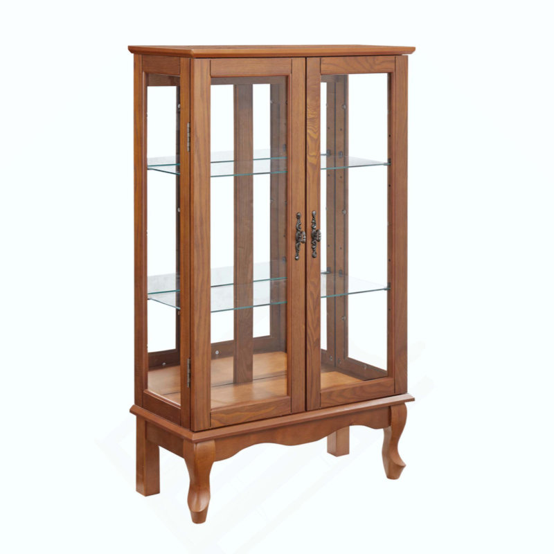 Elegant 2-Door Curio Cabinet With Tempered Glass Doors, Mirrored Back Panel, And Adjustable Shelves - Lighted Display Cabinet For Home And Office (Light Bulb Included)