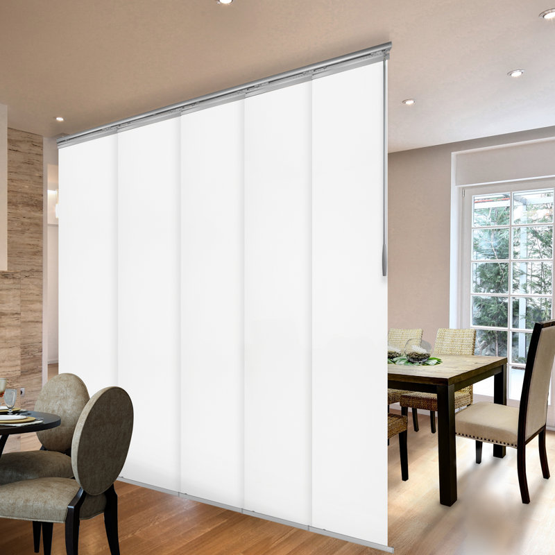 Rail extensible à panneau simple 5 panneaux 58 po x l 110 po x H 94 po, largeur du panneau 23,5 po, Blanc / nickel satiné
