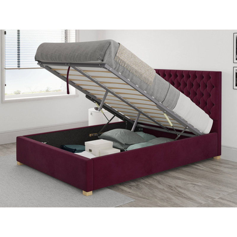 Central City Upholstered Ottoman Storage Bed, Single (3'), Berry