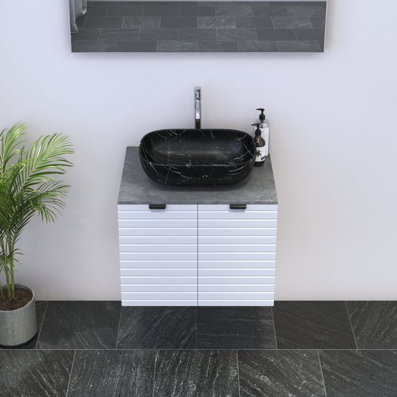 Meuble-lavabo simple 23,6 po avec dessus Kayben, Béton, Noir