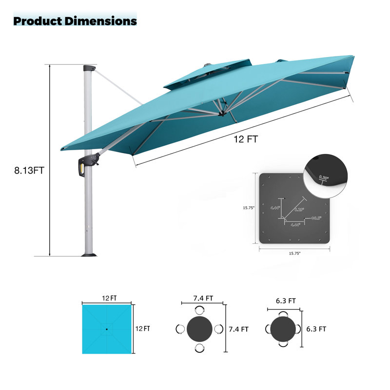 Parasol de luxe carré Hokku Designs, Turquoise