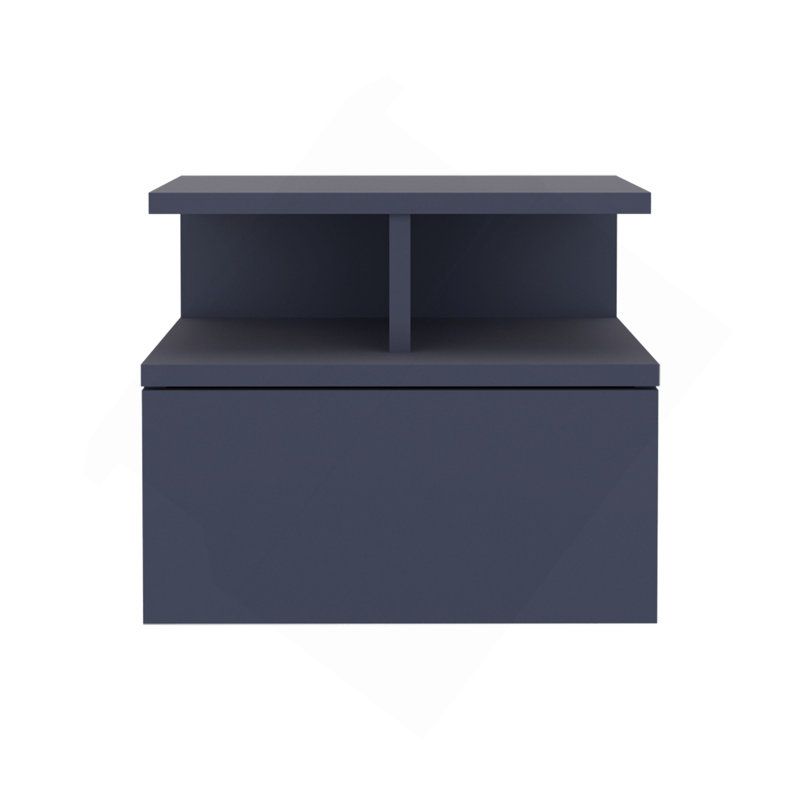 Adele Floating Nightstand, With One Drawer And Two Small Below Shelves For Storage Or Decor, Navy Blue, Navy Blue