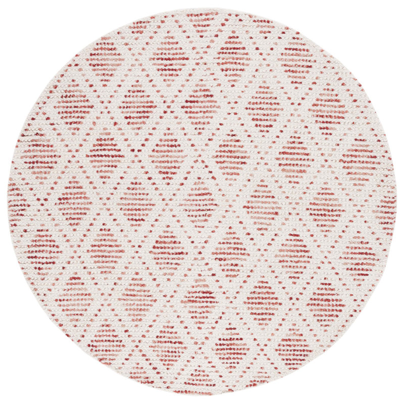 Bolog Hand Loomed Wool/Cotton Geometric Rug in Red/Ivory, Round 6'