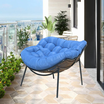 Fauteuil Boho Egg - Chaise longue Papasan en osier zéro gravité avec coussin et structure - Chaise suspendue pour patio, chambre à coucher, salon - All Ages Comfort