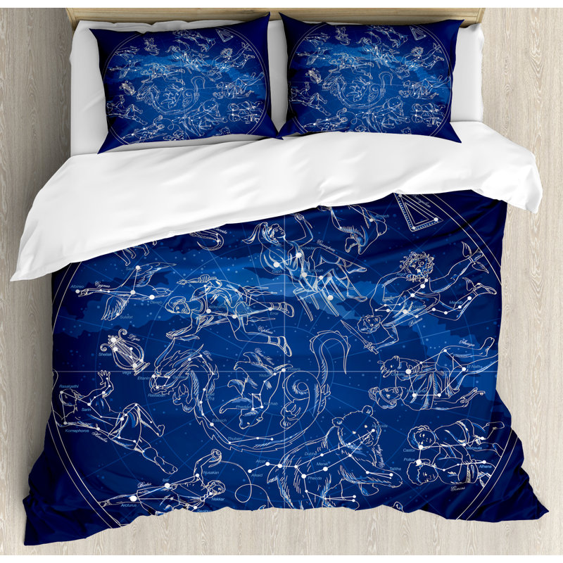Constellation Blue and White Microfiber Queen Duvet Cover Set
