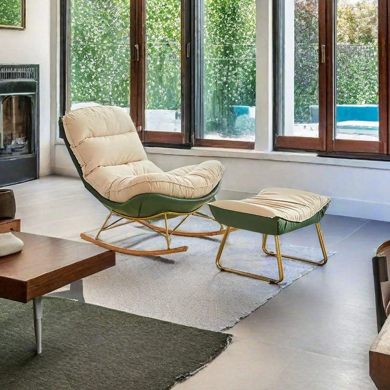 Chaise berçante élégante, confortable et décontractée, Brun / vert