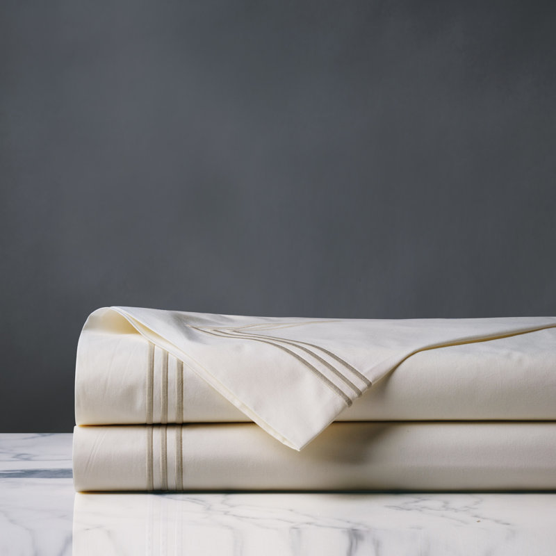 Tessa 100% Cotton Percale Striped Flat Sheet, King Flat Sheet, Ivory/Sable