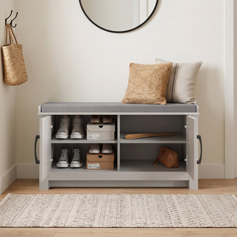 2 Door Shoe Storage Bench, 	Light Grey