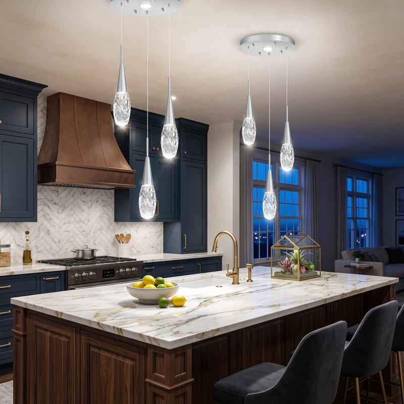 Luminaire suspendu 3 lumières à DEL moderne à intensité variable en cristal, Silver