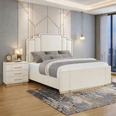 Ensemble de chambre à coucher 2 pièces avec très grand lit aréna beige