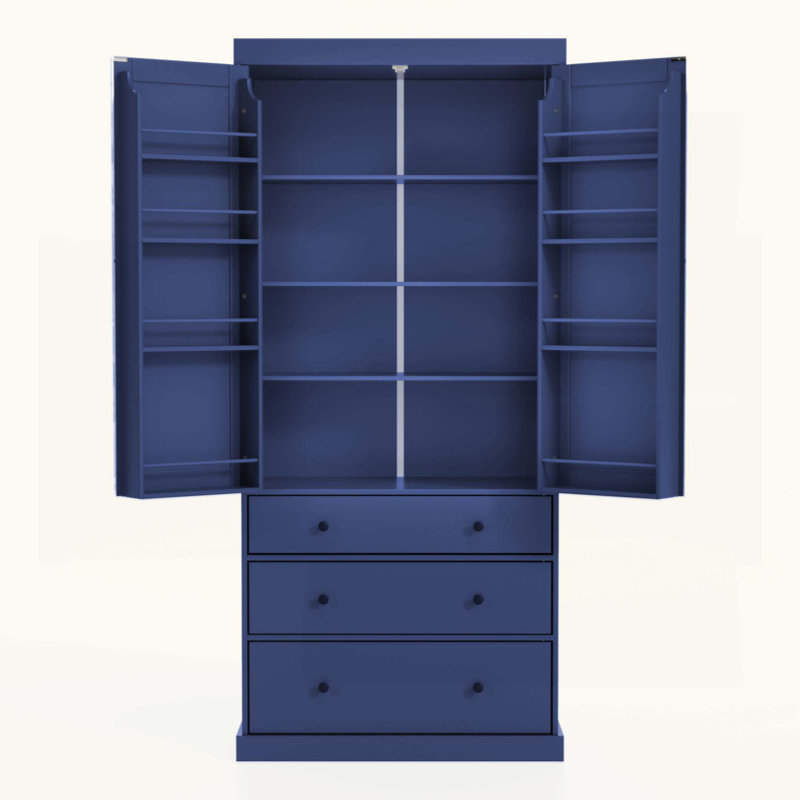 Armoire de cuisine Farmhouse, armoire de rangement haute autoportante avec 3 tablettes réglables, 8 tablettes de porte, 3 tiroirs pour la cuisine, la salle à manger
