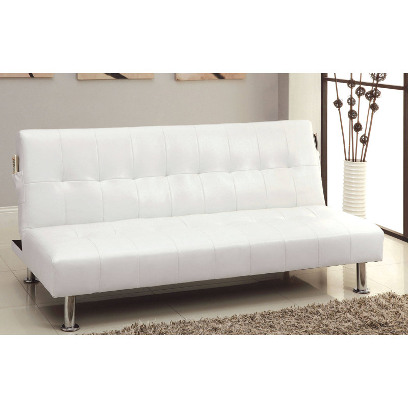 Perz Twin 70" Wide Faux Leather Tufted Back Convertible Sofa, White