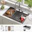 33" x 22" x 9" Drop-In Kitchen Sink with Pull-Down Spring Faucet – Stainless Steel Single Bowl Workstation Sink with Accessories – Black