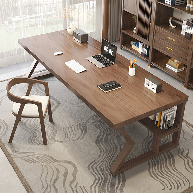 Bureau rectangulaire en bois massif brun clair, H 29,53 po x l 86,61 po x P 35,43 po