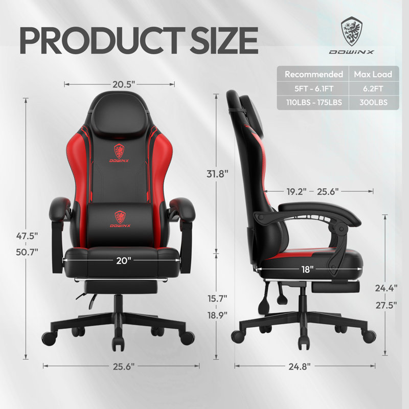 Gaming Chair with Pocket Spring Cushion for Adults, Ergonomic Computer Chair with Footrest and Massage Lumbar Support for Office, Gaming, 300LBS