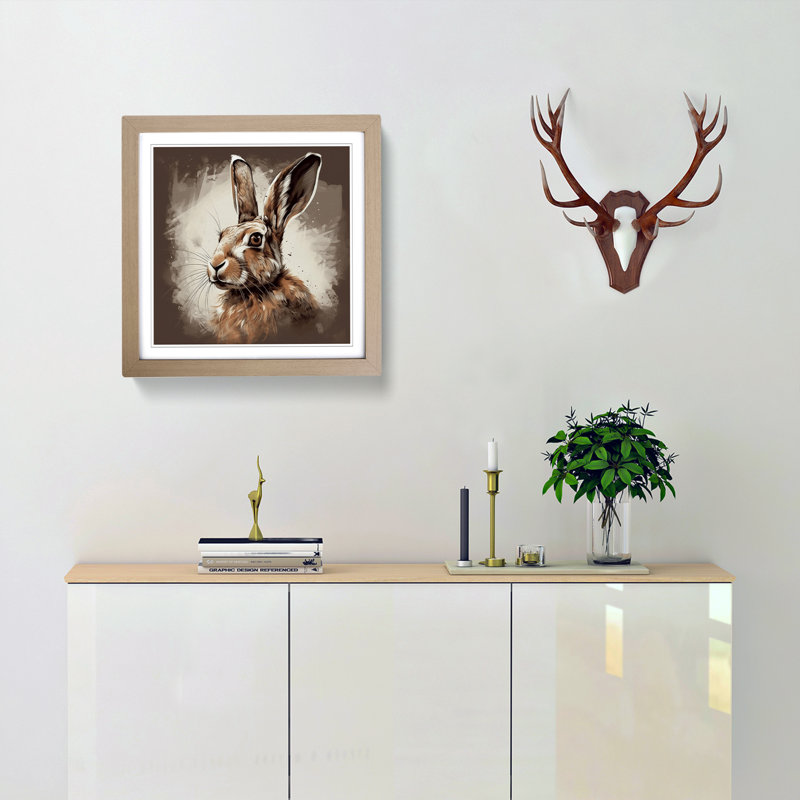 Hare Graphic No.1 - Single Picture Frame Print on Wood, Oak