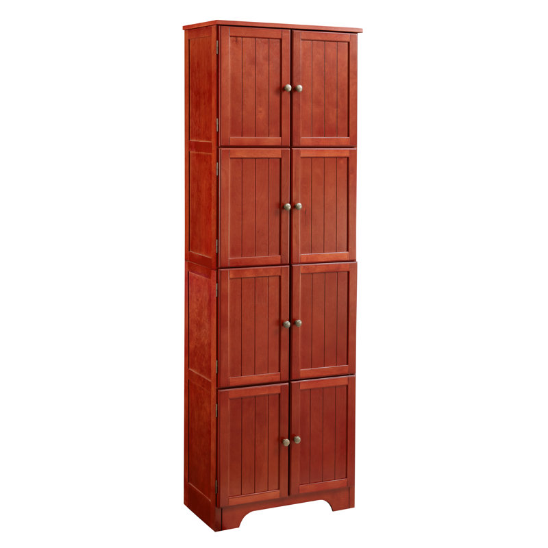 Armoire de rangement autoportante de 72,4 po de hauteur avec 8 portes et 4 tablettes - Bibliothèque au fini cerisier pour le salon, la cuisine et l'organisation de bureau