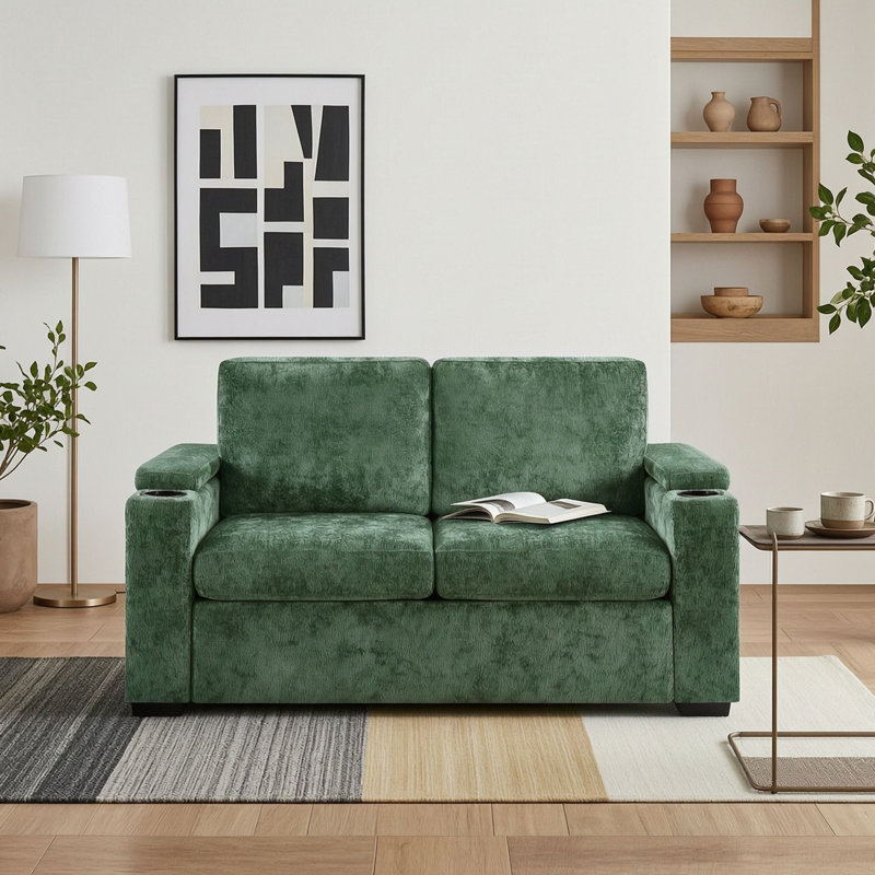 Canapé-lit gigogne avec matelas simple et rangement dans l'accoudoir, Vert