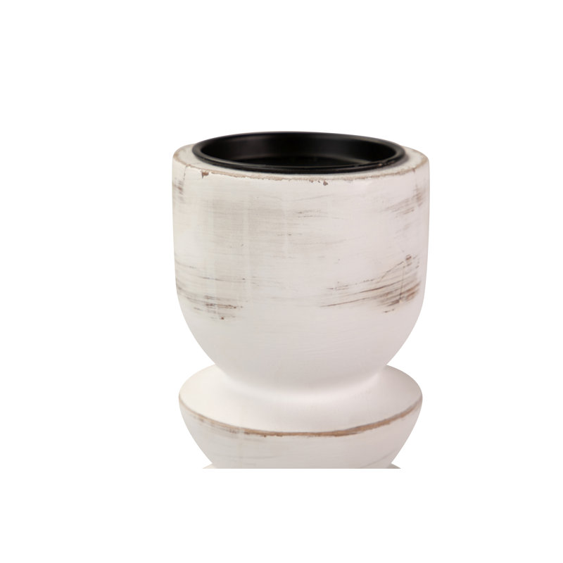 Wood Tabletop Candlestick, White