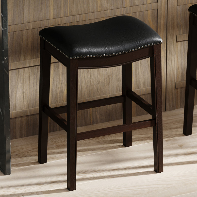 Julian 31In. H Tabouret de bar en bois avec siège en similicuir noir, Noir / brun