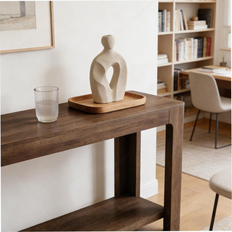 Table d'entrée compacte avec affichage à deux niveaux, console de style naturel pour une esthétique minimaliste et une utilisation adaptable