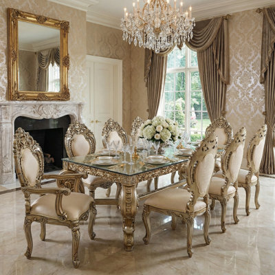 Glass Top Solid Wood Base Dining Table