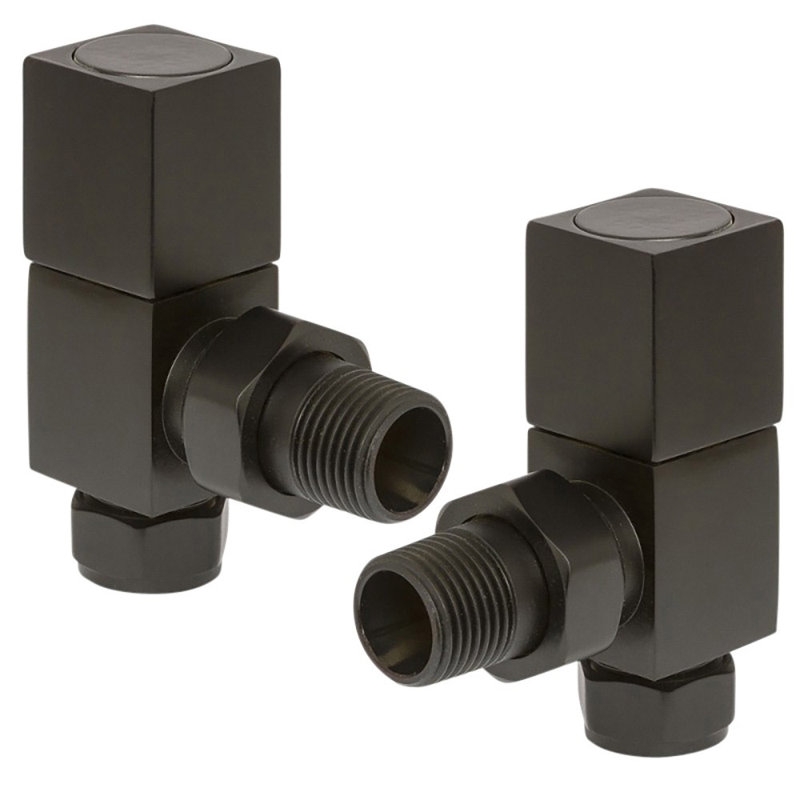 Angled Anthracite Pair of Square Radiator Valves 15mm x 1/2"