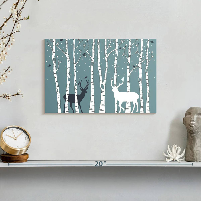 Deer In Birch Forest, 8" H x 12" W