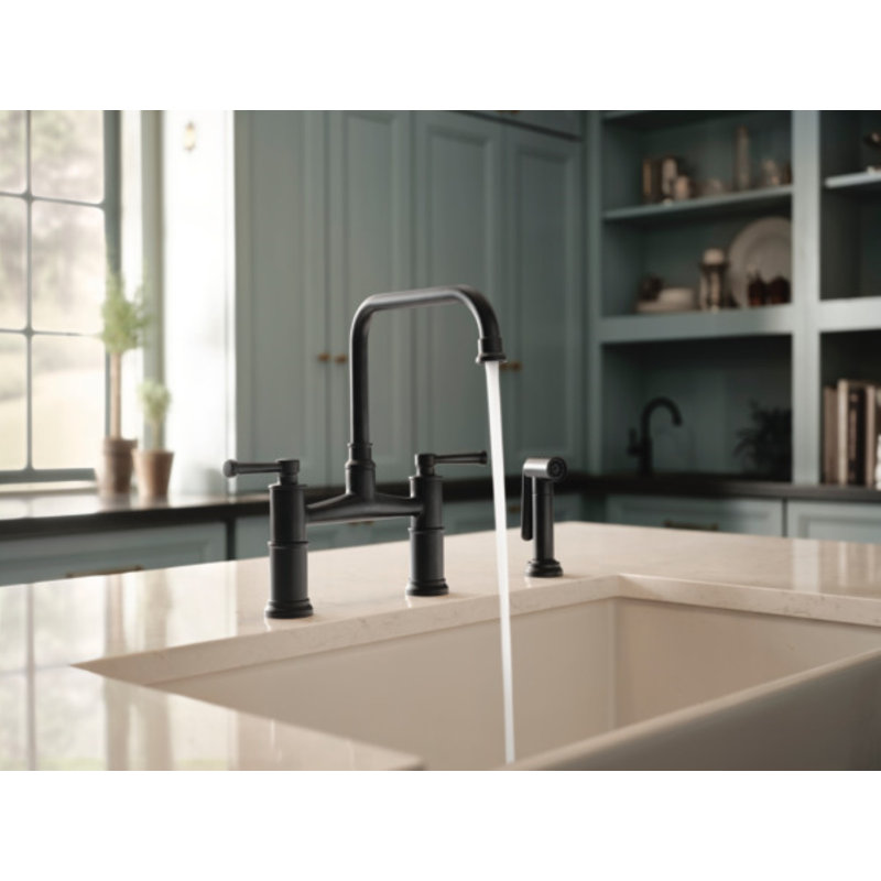 Artesso® Bridge Faucet With Side Sprayer, Polished Nickel