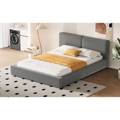 Gray Velvet Upholstered Queen Platform - And Relaxing Bed With Soft Construction Build