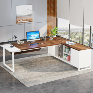 70.9 Modern White L-Shape Executive Desk Drawers & Cabinet Large Office Desk Left Hand