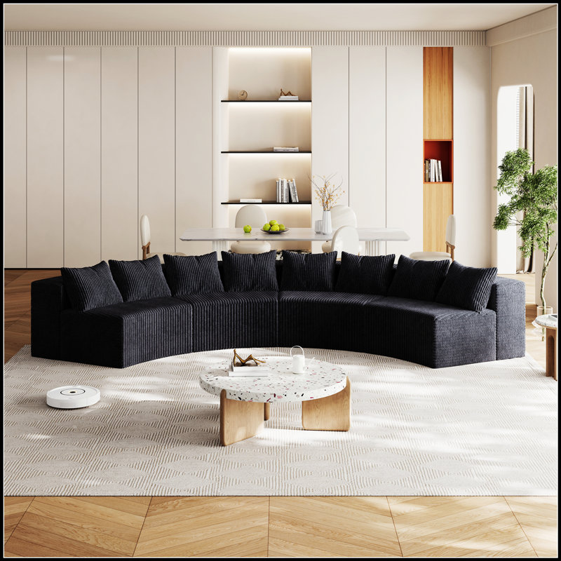 Canapé modulaire courbé Corduroy, H 30,5 po x l 156 po x P 63 po, 8, Noir