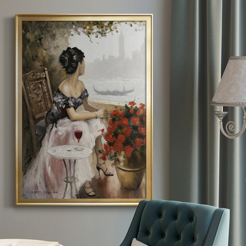 Après-midi sur le canal - Peinture sur toile encadrée, Cadre doré, H 30,5 po x l 42,5 po x P 1,5 po