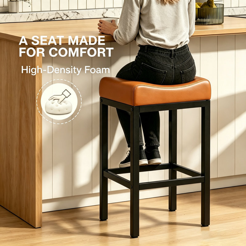 Ensemble de 2 tabourets en similicuir de 24 pouces brun, Brun, 24 pouces