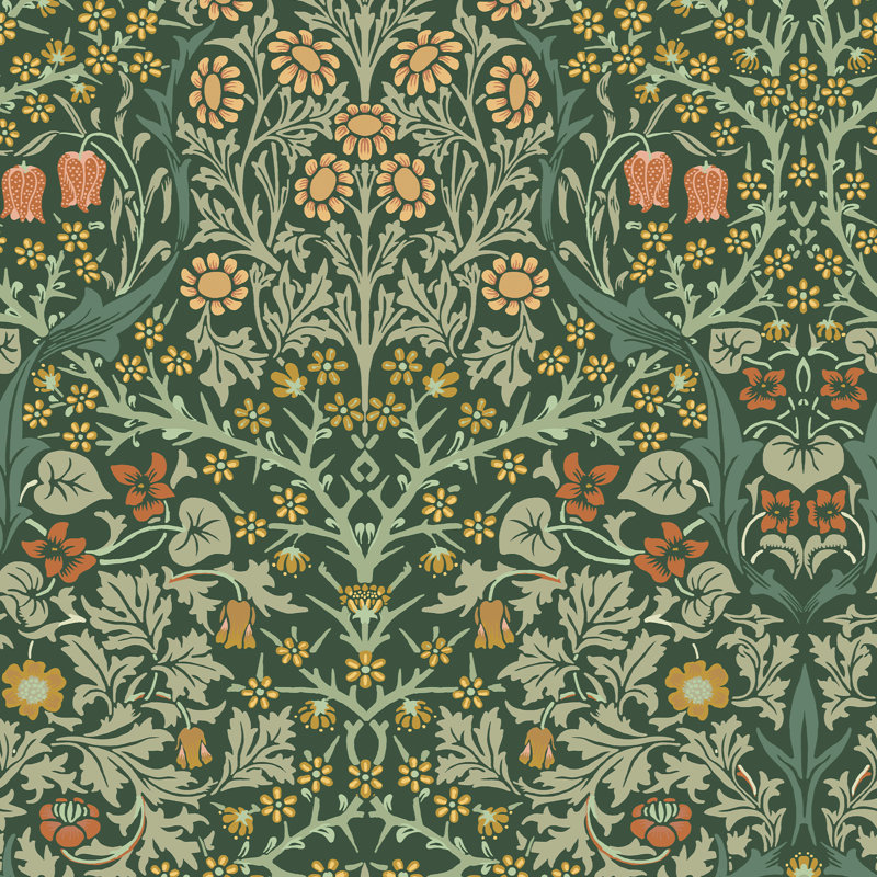 William Morris At Home SS24 Floral Wallpaper Double Roll, Deep Green