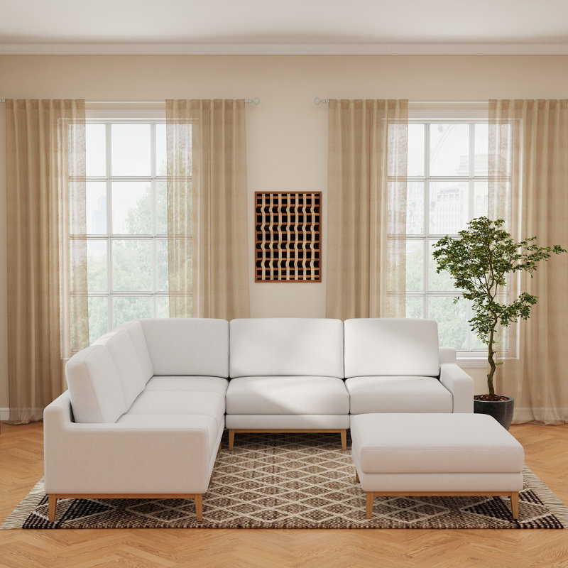 Canapé modulaire rembourré 6 pièces en V avec repose-pieds, White Polyester